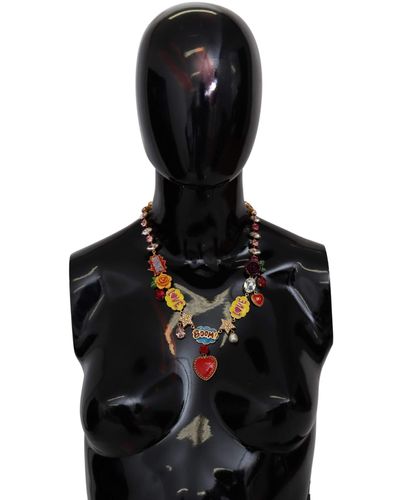 Dolce & Gabbana Cartoon Love Star Boom Crystals Chain Necklace - Black