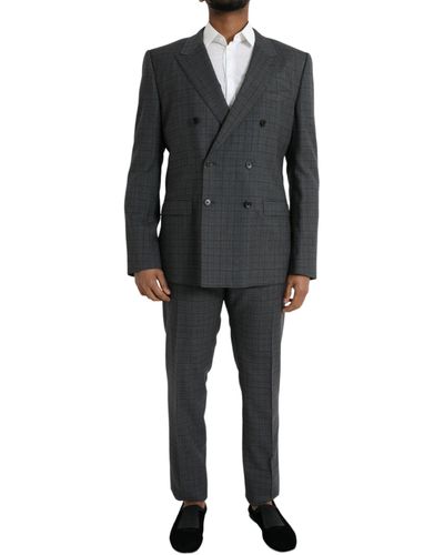Dolce & Gabbana Plaid Wool Martini Formal 2 Piece Suit - Black