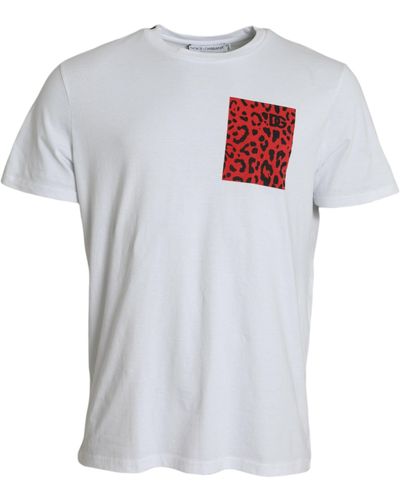 Dolce & Gabbana Leopard Cotton Crew Neck T-Shirt - White