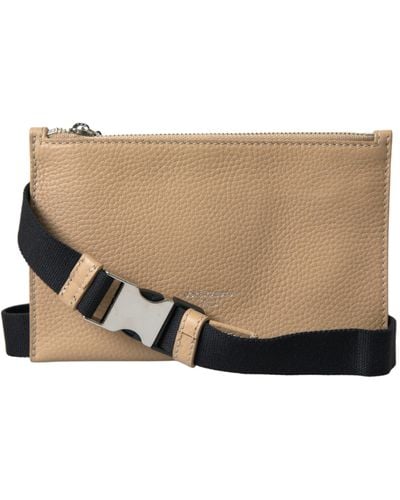 Dolce & Gabbana Beige Calf Leather Zip Fanny Pack Belt Pouch Bags - Natural