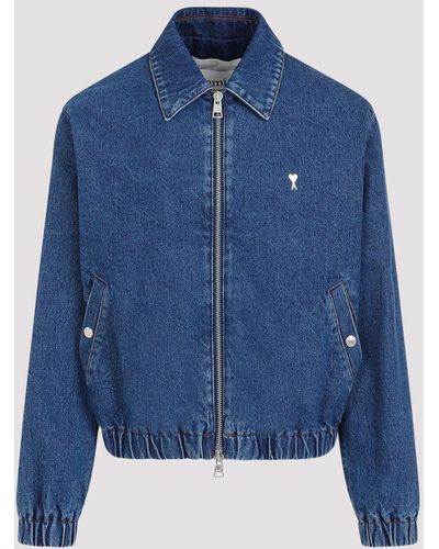 Ami Paris Used Blue Adc Zipped Cotton Jacket