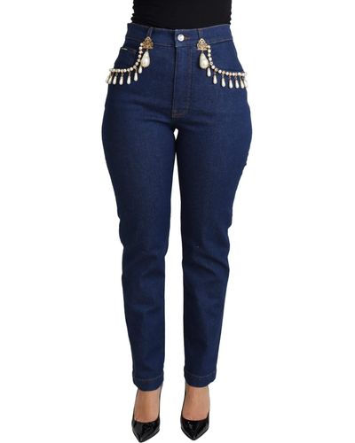 Dolce & Gabbana Dolce Gabbana Blue Cotton Stretch Embellished Skinny Jeans