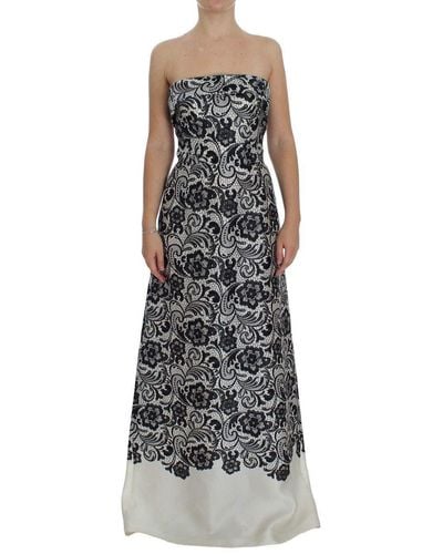 Dolce & Gabbana White Floral Lace Silk Corset Maxi Dress - Black