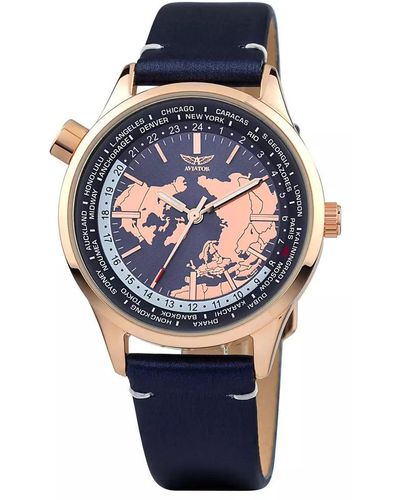 Aviator Rose Gold Watch - Blue