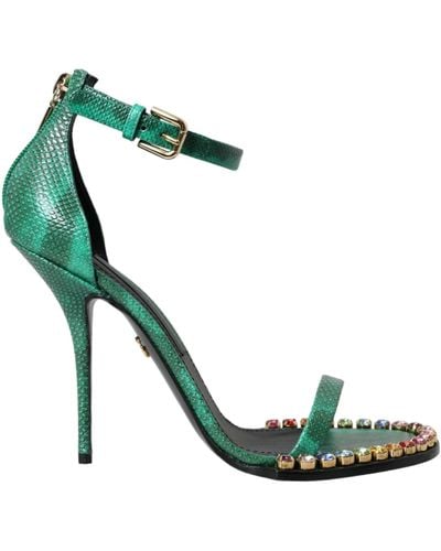 Dolce & Gabbana Exotic Leather Crystal Sandals Shoes - Green