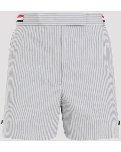 Thom Browne Grey Angled Pocket Thigh Length Cotton Shorts - White