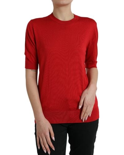 Dolce & Gabbana Red Silk Crew Neck Short Sleeves T