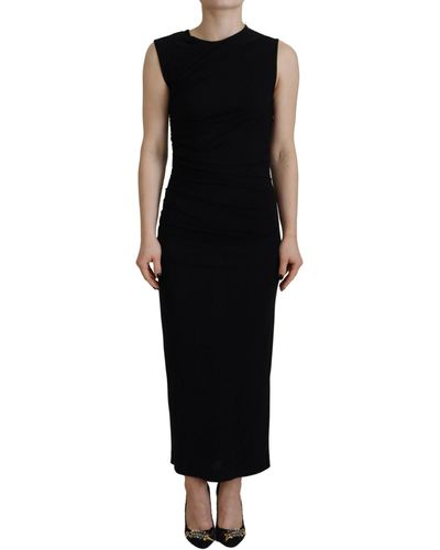 DSquared² Black Viscose Sleeveless Ruched Maxi Dress