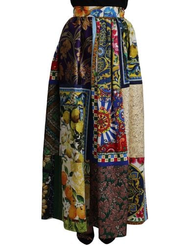 Dolce & Gabbana High Waist Maxi Skirt With Sicilian Patterns - Black