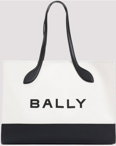 Bally White Natural Organic Cotton Tote Bag - Black