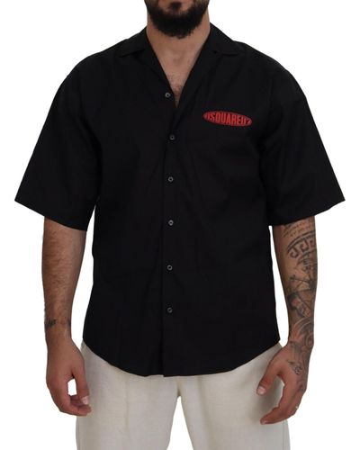 DSquared² Dsqua2 Cotton Colla Logo Print Short Sleeve Shirt - Black