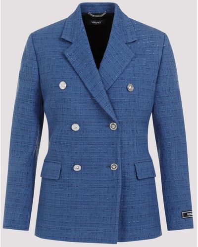 Versace Blue Denim Cotton Informal Tweed Jacket