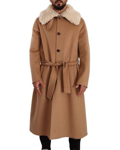 Dolce & Gabbana Opulent Shearling-Collar Overcoat - Brown