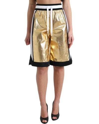 Dolce & Gabbana Gold Polyester Perforated High Waist Shorts - Natural
