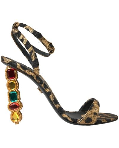 Dolce & Gabbana Leopard Crystals Heels Sandals Shoes - Metallic
