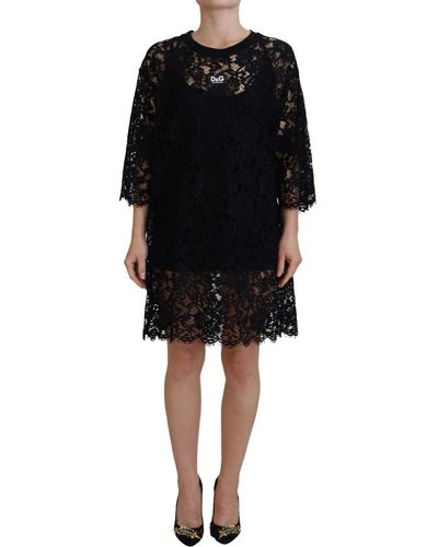 Dolce & Gabbana Elegant Floral Lace Shift Dres - Black