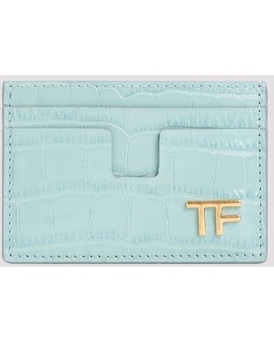 Tom Ford Pastel Pink Calf Leather Credit Cards Case - Blue