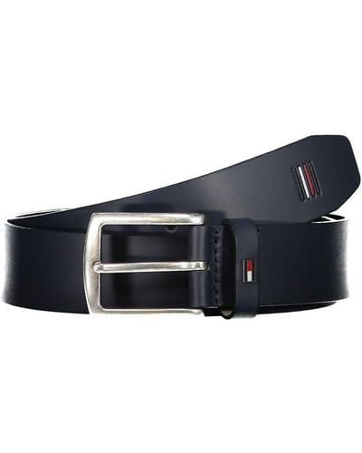 Tommy Hilfiger Elegant Leather Belt With Metal Buckle - Blue