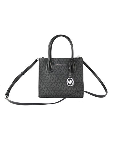 Michael Kors Mercer Medium Black Signature Leather Messenger Crossbody Handbag