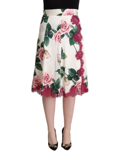 Dolce & Gabbana Elegant Floral A-Line Midi Skirt - Black
