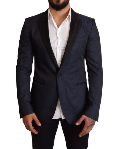 Dolce & Gabbana Slim Fit Wool Blazer Jacket - Blue