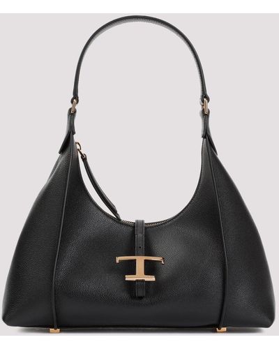 Tod's Black Grained Calf Leather T Timeless Shopping Bag