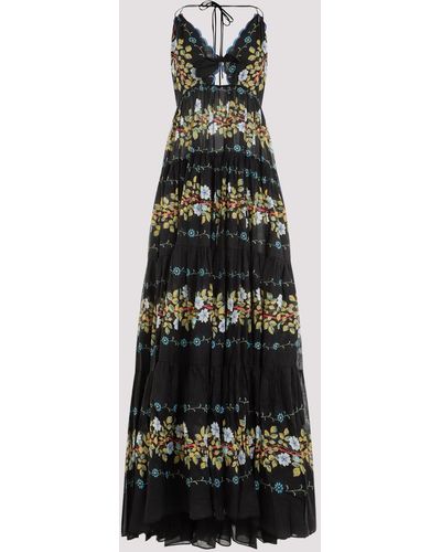 Etro Black Cotton Floral Long Dress