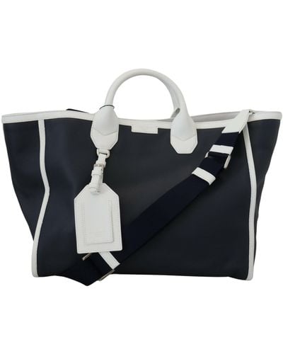 Dolce & Gabbana White Blue Leather Shopping Tote Bag Leather - Black