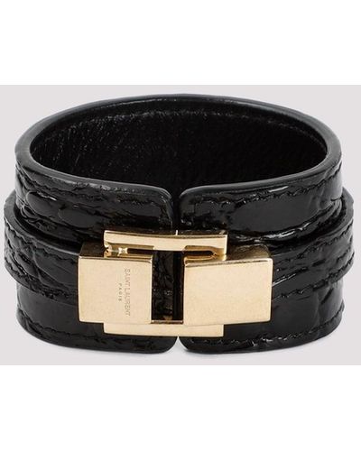 Saint Laurent Black Ysl Croco Calf Leather Bracelet