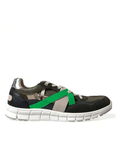 Dolce & Gabbana Multicolour Leather Suede Low Top Trainers Shoes - Green