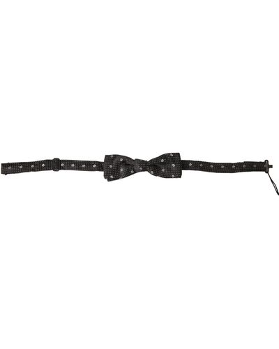 Dolce & Gabbana Black Patterned Silk Adjustableneck Papillon Bow Tie