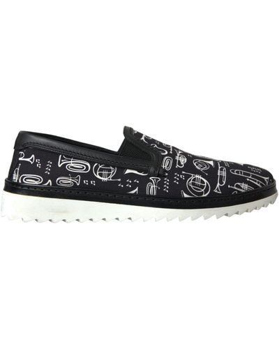 Dolce & Gabbana Instrument Print Slip On Loafers Shoes - Black