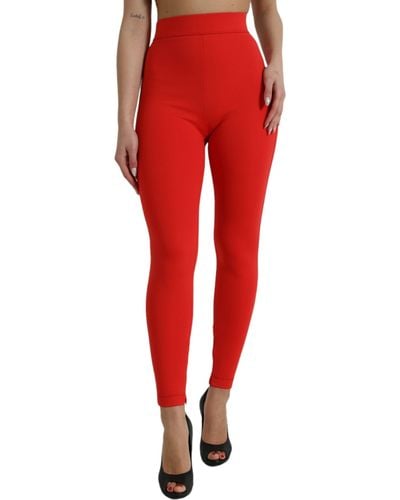 Dolce & Gabbana Red Nylon Stretch Slim Leggings Trousers