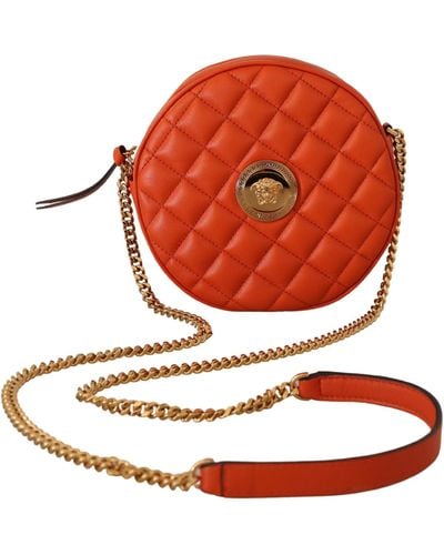 Versace Elegant Round Nappa Leather Crossbody Bag - Red