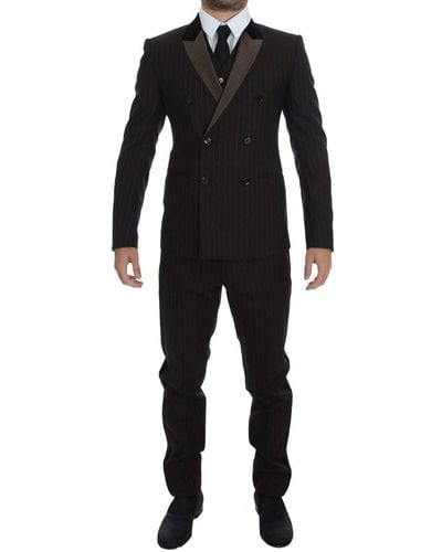 Dolce & Gabbana Striped Wool Slim 3 Piece Suit Tuxedo - Black