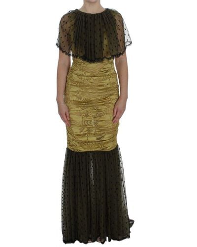 Dolce & Gabbana Black Floral Lace Ricamo Gown Dress - Green
