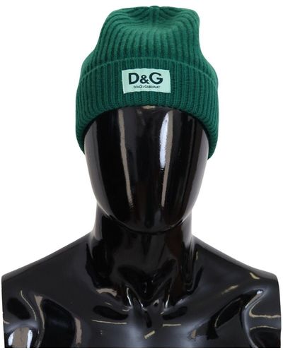 Dolce & Gabbana Logo Beanie One Size Wool Knit Hat - Green