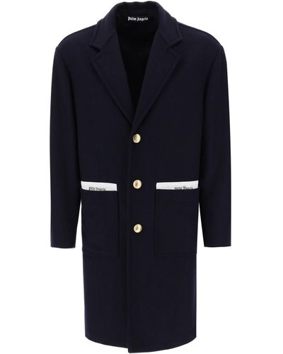 Palm Angels Sartorial Tape Wool Cashmere Coat - Blue