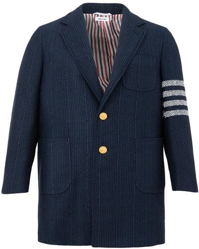 Thom Browne Chesterfield Overcoat Blue In Tweed