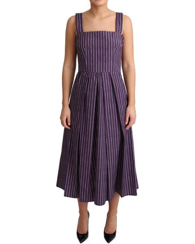Dolce & Gabbana Striped Cotton A-line Stretch Dress - Purple