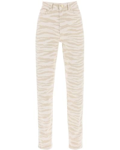 Ganni Cream And Cotton Blend Swigy Jeans - Natural