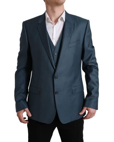 Dolce & Gabbana Green Single Breasted 2 Piece Martini Suit - Blue