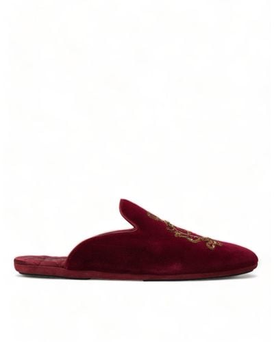Dolce & Gabbana Velvet Slippers With Embroidery - Red