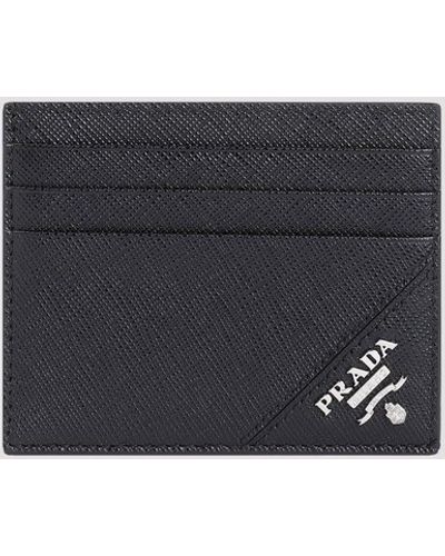 Prada Black Leather Card Holder With Logo - Grey