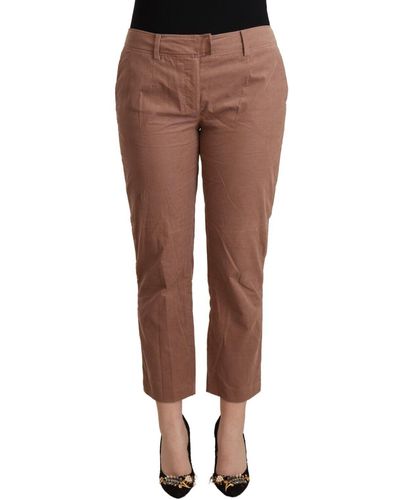 CoSTUME NATIONAL Brown Cotton Tapered Cropped Pants - Multicolor