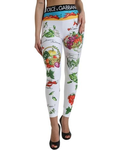Dolce & Gabbana White Vegetables High Waist Leggings Pants - Blue