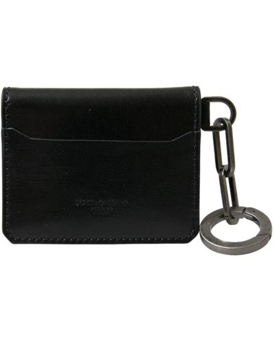 Dolce & Gabbana Leather Bifold Logo Card Holder Keyring Wallet - Black