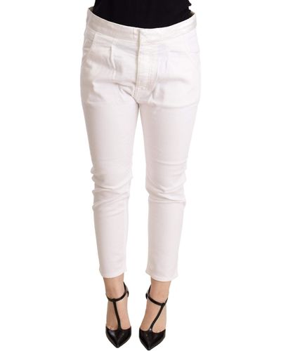 CYCLE White Mid Waist Slim Fit Skinny Cotton Stretch Trouser