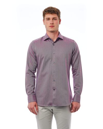 Bagutta Burgundy Slim Fit French Collar Shirt - Purple