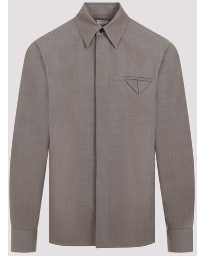 Bottega Veneta Grey Ocre Melange Wool Twill Shirt